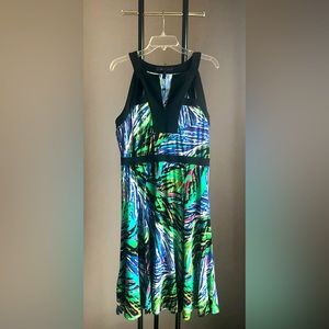 BCBG Graphic Blue Green Black Halter Dress